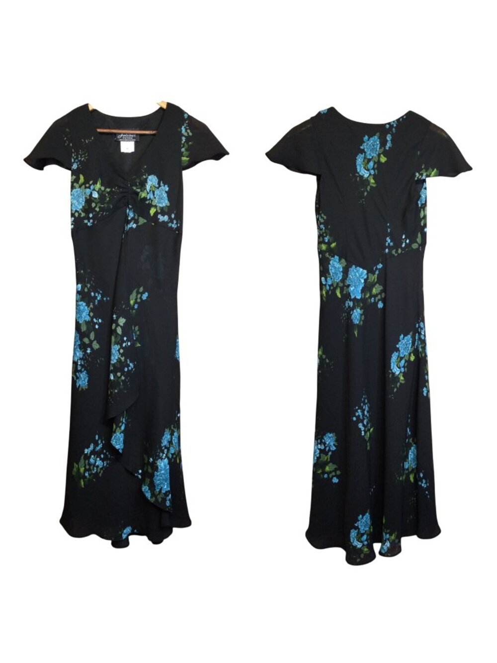 Vintage Jolibel Petite Babydoll Dress Blue Floral Size 6 Dark Romantic